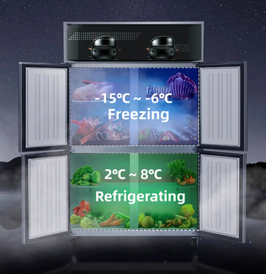 Frigorífico vertical de aço inoxidável para equipamento de refrigeração vertical de cozinha