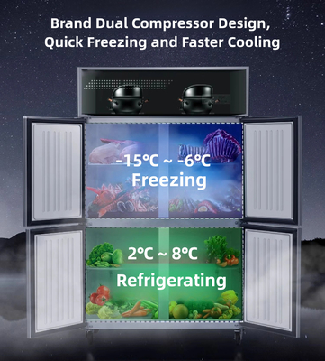 Frigorífico de aço inoxidável de quatro portas com controle de temperatura