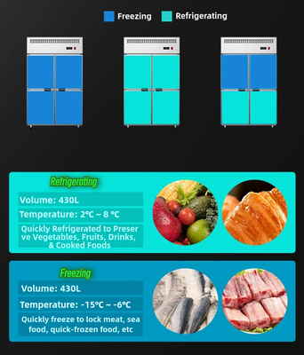 Frigorífico de aço inoxidável de quatro portas com controle de temperatura