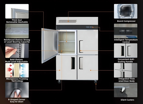 Frigorífico vertical de cozinha comercial de aço inoxidável com espessura de camada de espuma de 5 cm